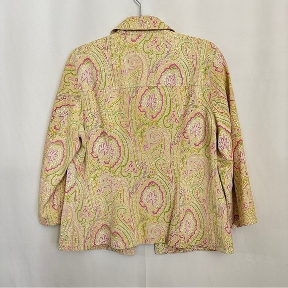 Vintage 90s Eccoci Women’s Cream Pink Paisley Print Suede Blazer Jacket sz 10 - Picture 9 of 14